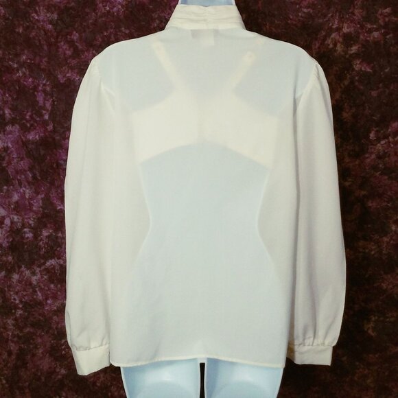 Vintage 80s Jonathan Logan Blouse Top -10 Buttons Pleats MockNeck Puff LSL Ivory - Picture 8 of 9